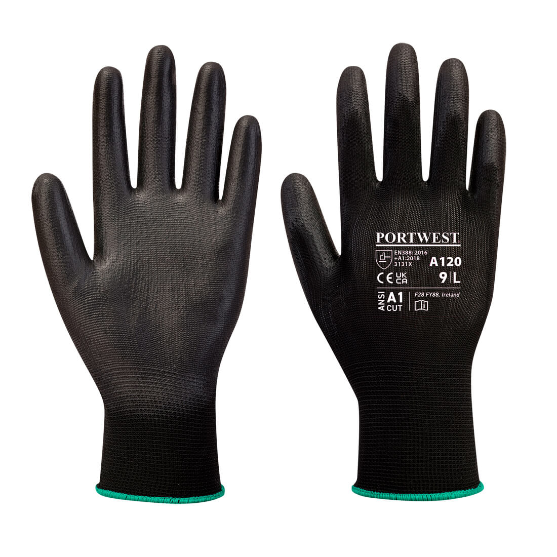 Portwest a120 - pu palm glove pair - black - xl (10)