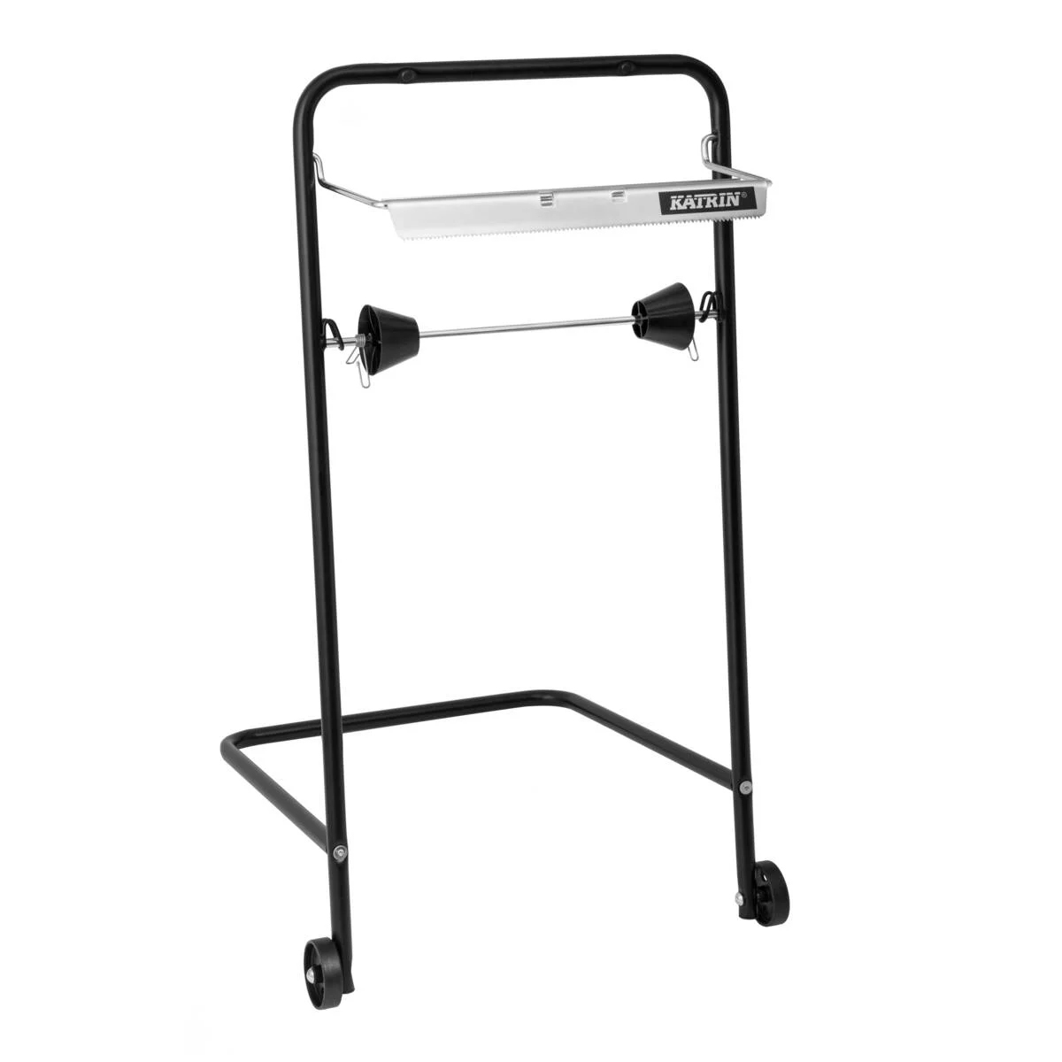 Katrin industrial floor dispenser for roll wipes - black metal