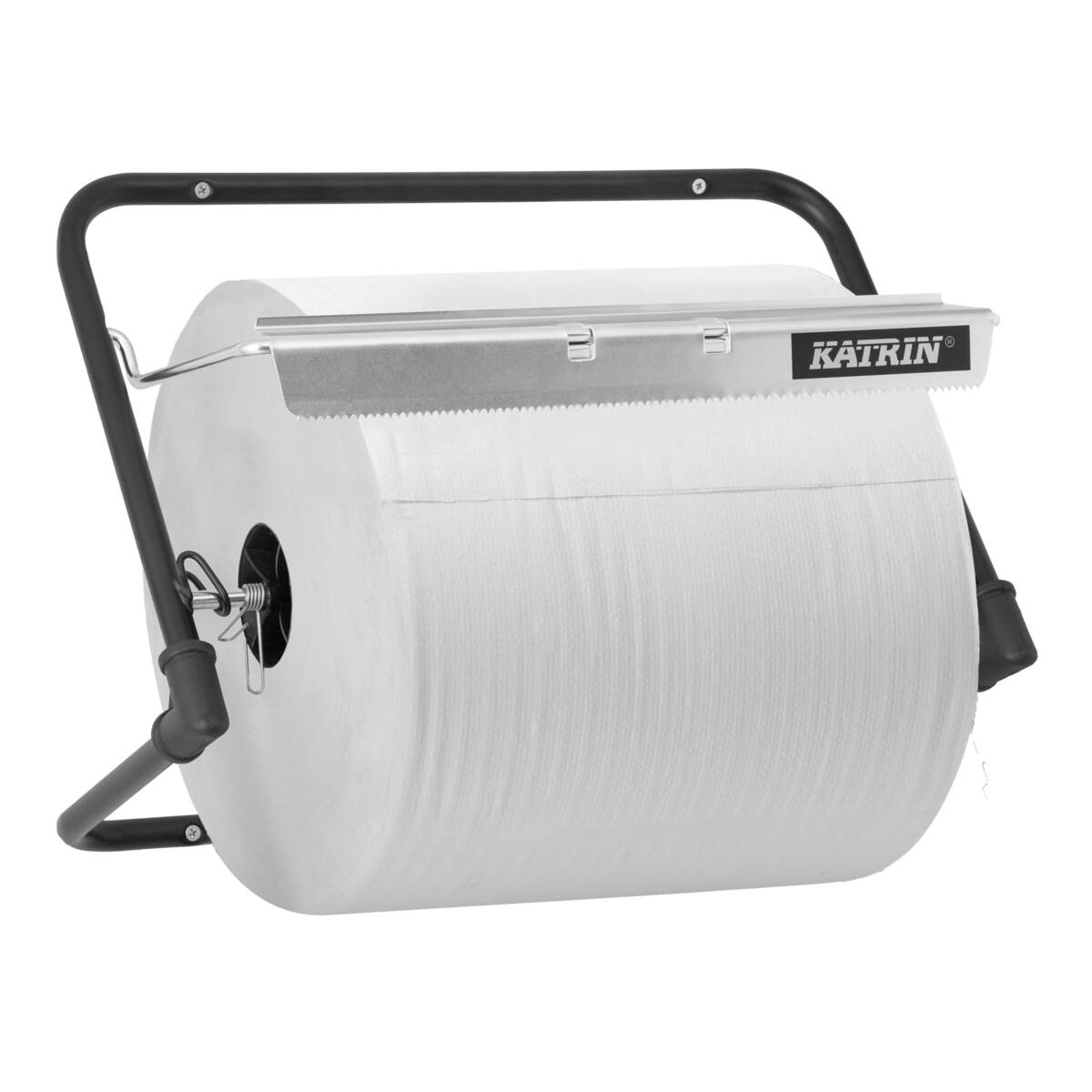 Katrin industrial wall dispenser for roll wipes - black metal