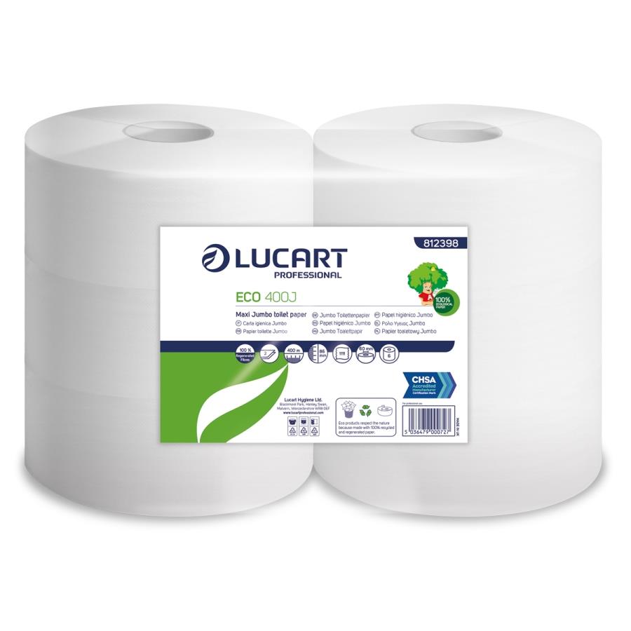 Lucart professional eco 400j - 2-ply maxi jumbo toilet paper rolls - 6 rolls