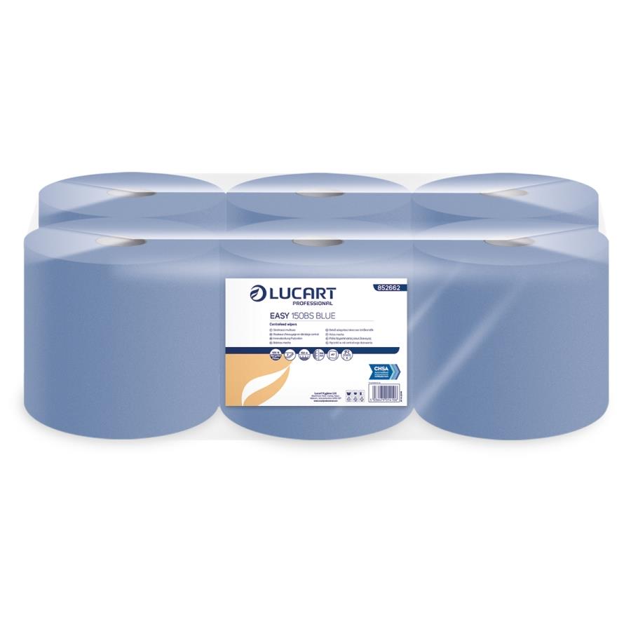 Lucart professional easy 150bs blue - centrefeed pull wiper roll - 6 rolls