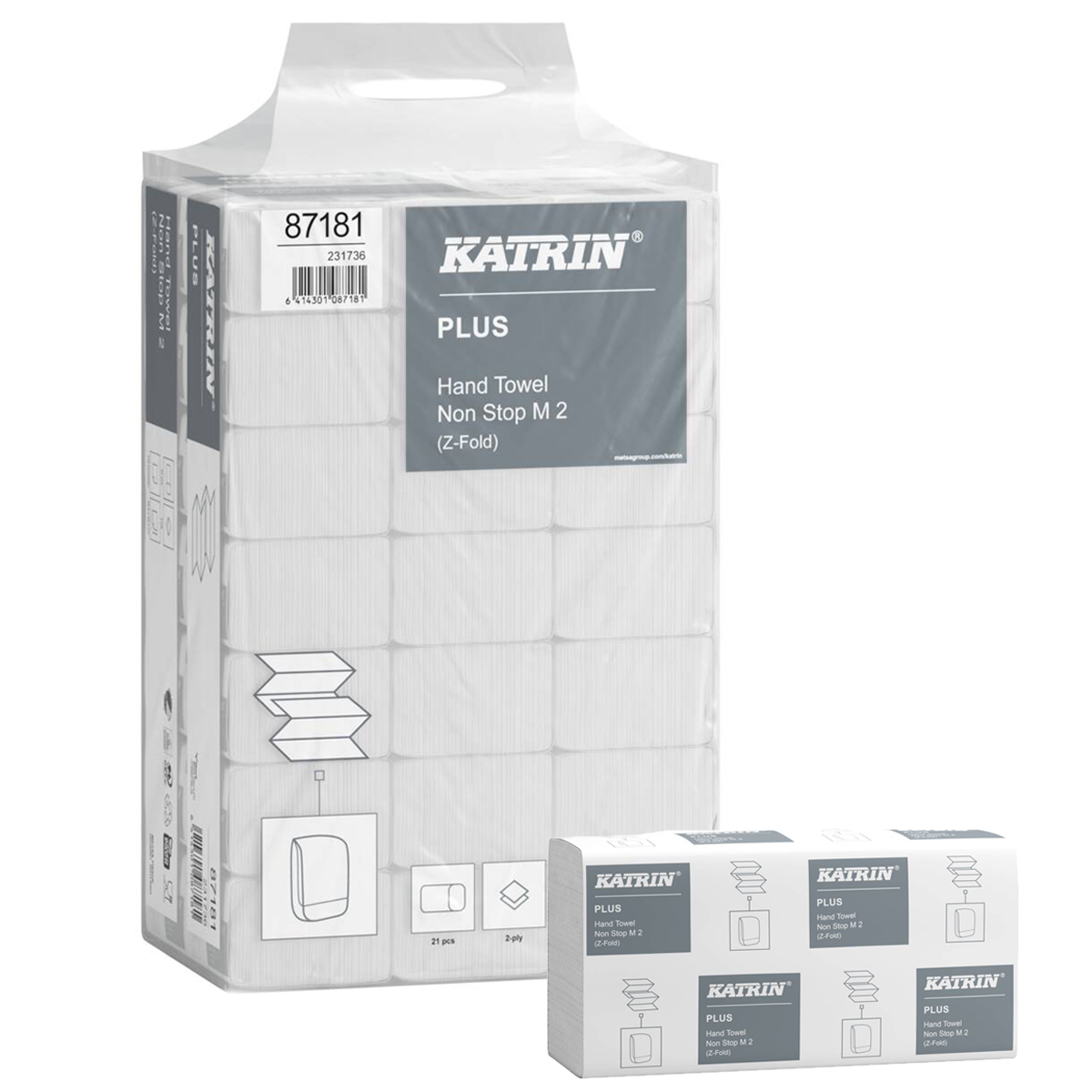 Katrin plus z-fold paper towels non-stop medium 135 sheets 2-ply handy pack - 2835 sheets per case