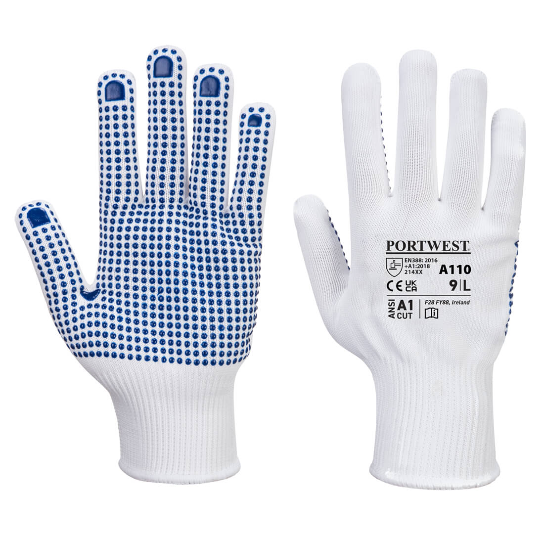 A110 polka dot glove - white / blue - xl
