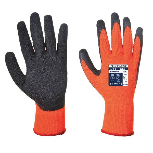 Portwest a140 thermal grip latex glove - orange/black - medium 