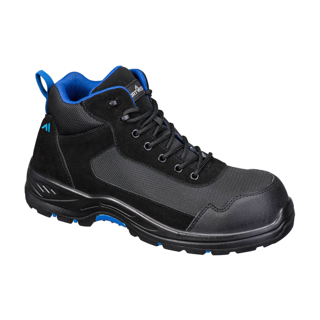 Portwest fc22 - composite textile suede mid boot s3l hro sr fo - black/blue - size 10.5