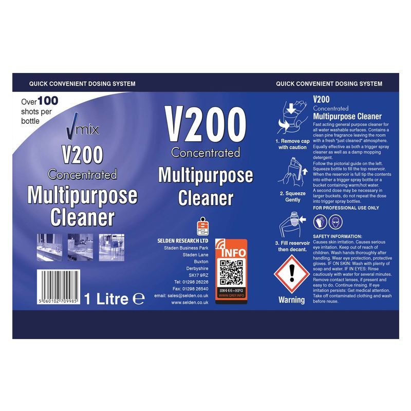 Selden v200 concentrated multi-purpose cleaner bottle label